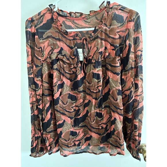 Cleobella  Multicolored Tie Neck Ruffle Accent Blouse Size Small Gold Black - Picture 1 of 7